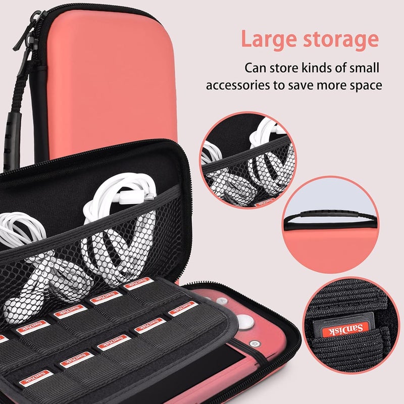 TIKOdirect Carrying Case for Nintendo Switch lite,Shockproof Portable Travel Bag with Large Storage, Glitter Galaxy cover, Screen Protectors, Cute Cat Claw Thumb Grips Caps, Coral - Image 2